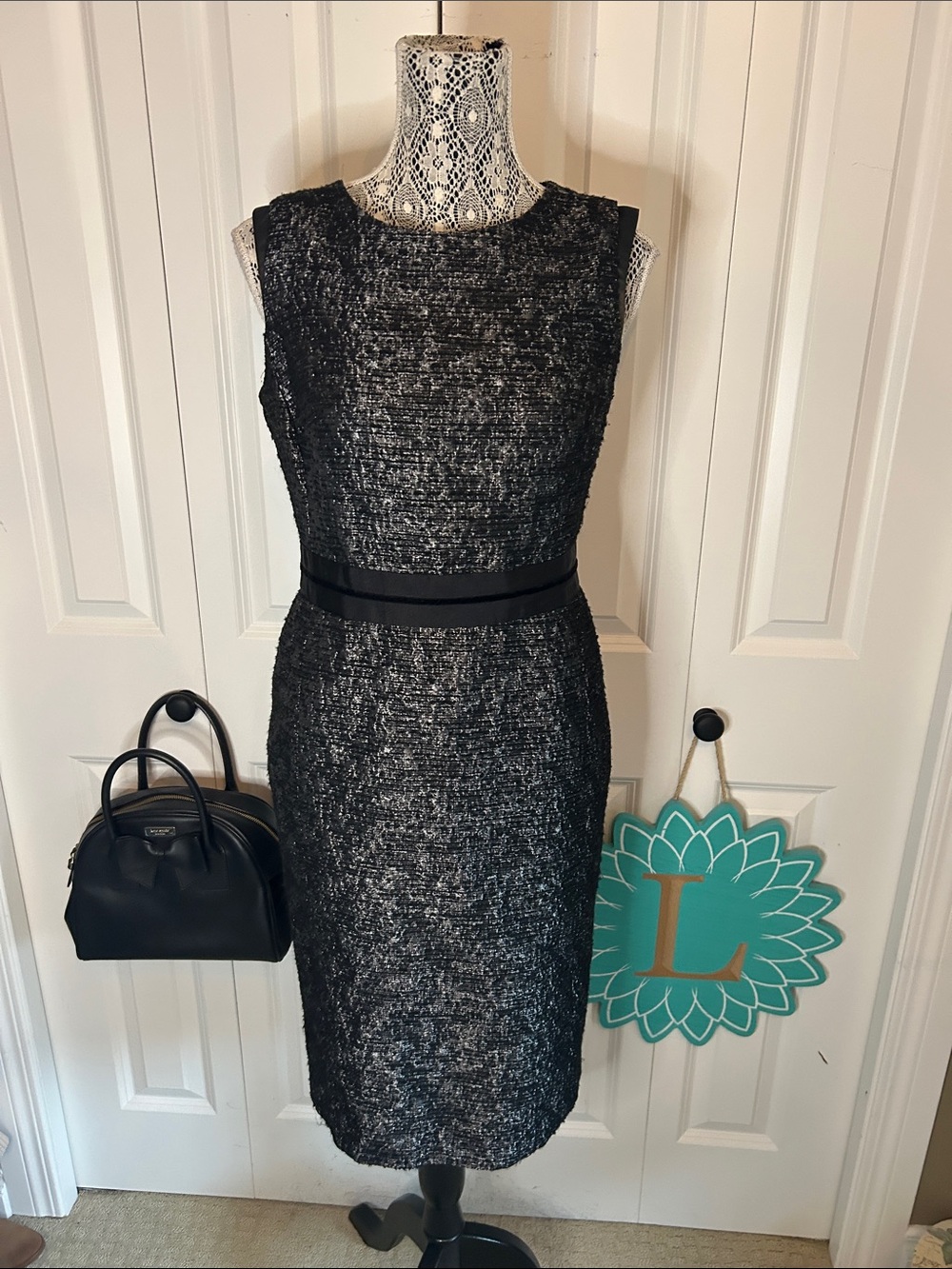 Classic Black Tweed Jones New York Sheath Dress